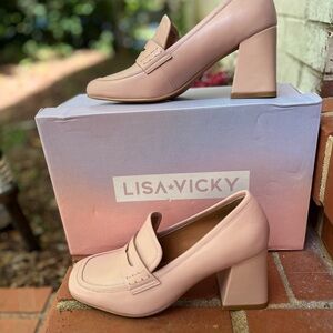 🆕 Lisa &Vicky Elegant Pink Block Heel Loafers 6
